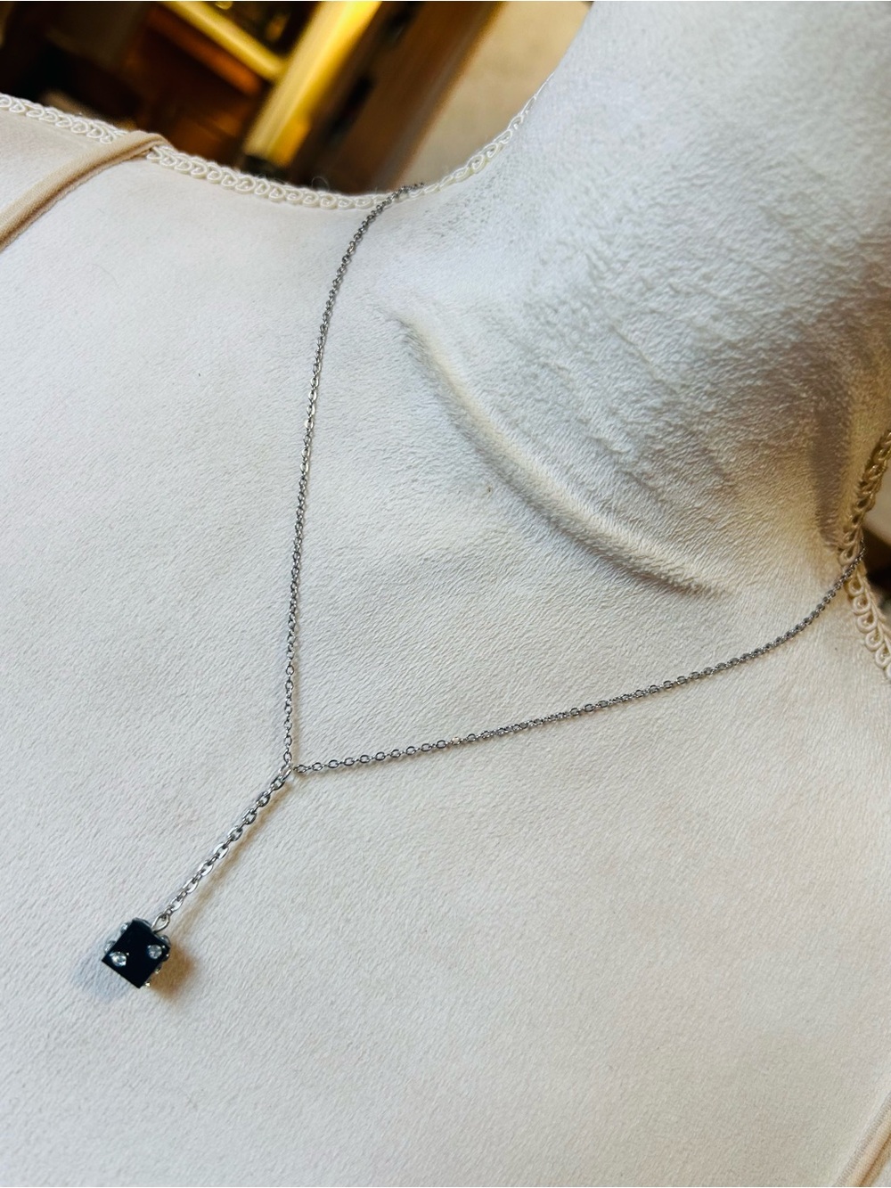 Handcrafted vintage clear rhinestone dice pendant on chain necklace